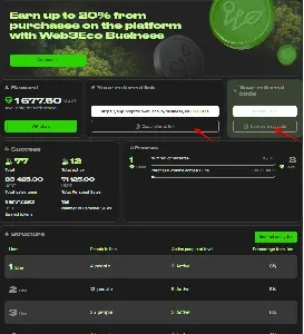 The user's personal referral link with the Copy referral link button