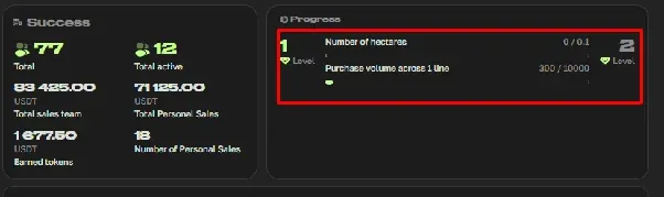The Progress section showing the current program level and progress toward the next level